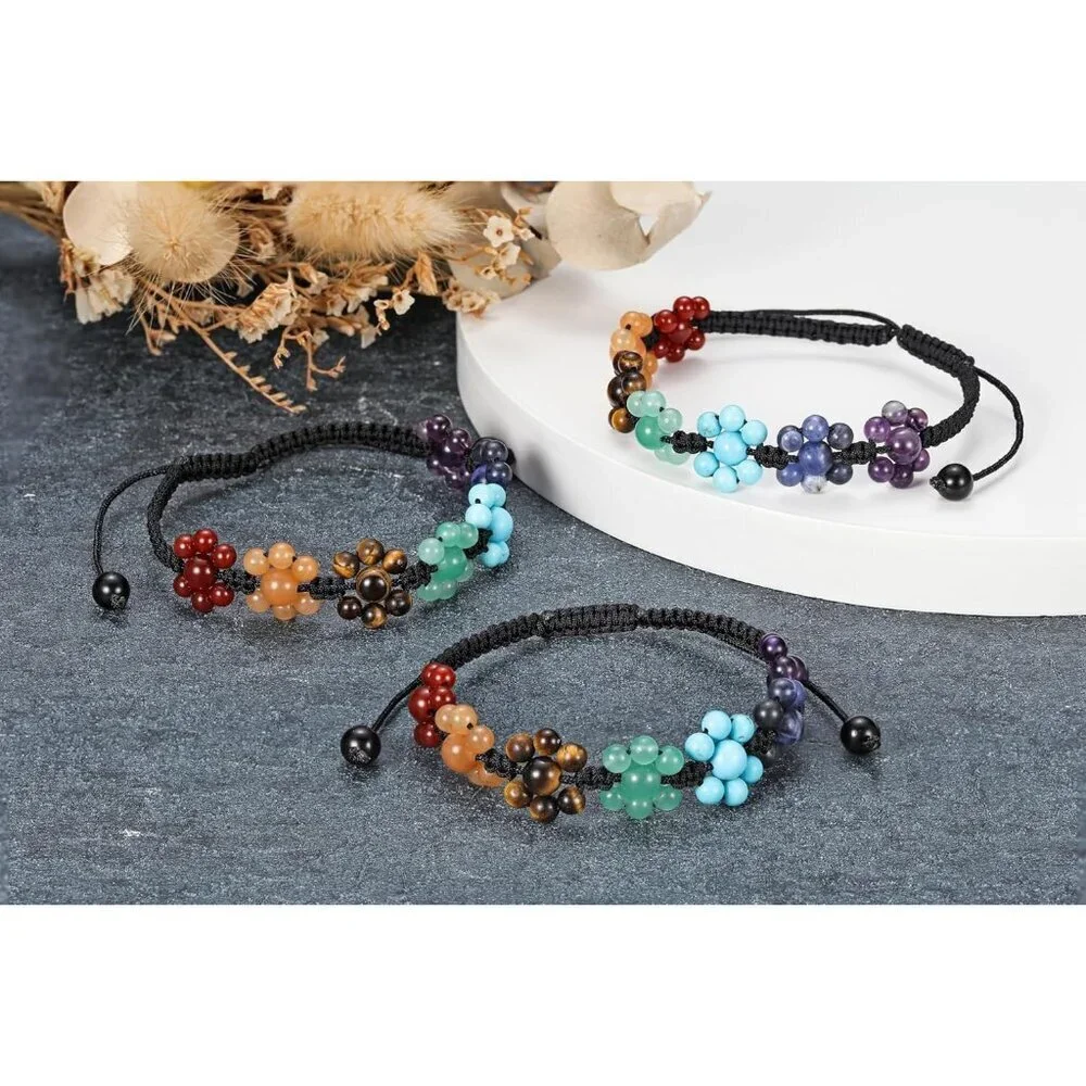 7 Flower Healing Crystals Yoga Stone Bead Chakra Relax Bracelet for Womens Mens - Picture 4 of 7